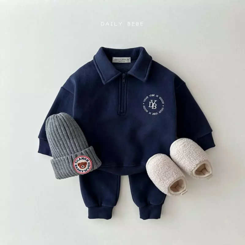 Daily Bebe - Korean Children Fashion - #Kfashion4kids - Collar Half Zip-up Top Bottom Set - 3