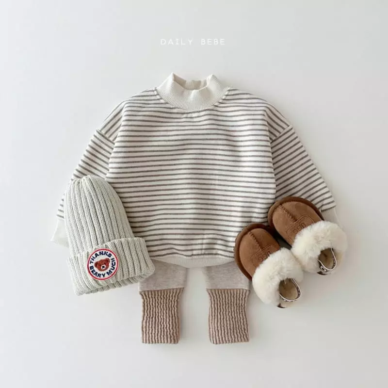 Daily Bebe - Korean Children Fashion - #kidzfashiontrend - Half Turtleneck Stripes Sweatshirt - 4