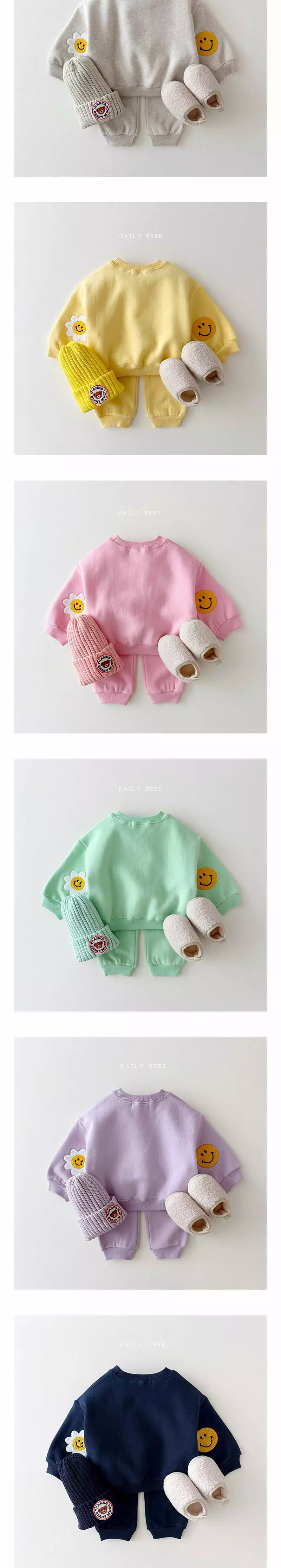 Daily Bebe - Korean Children Fashion - #Kfashion4kids - Flower Smile Patch Top Bottom Set - 2