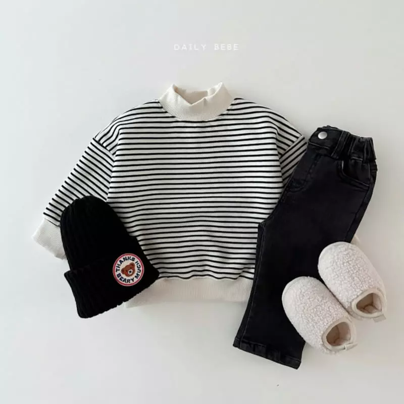 Daily Bebe - Korean Children Fashion - #childofig - Half Turtleneck Stripes Sweatshirt - 12