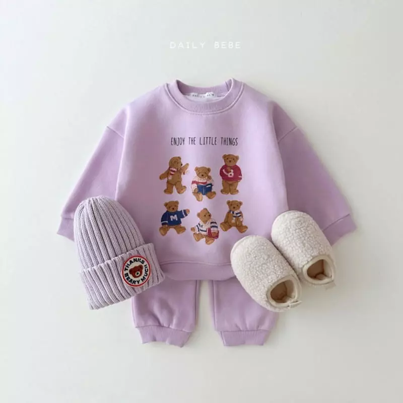 Daily Bebe - Korean Children Fashion - #childrensboutique - Vintage Bear Top Bottom Set - 3