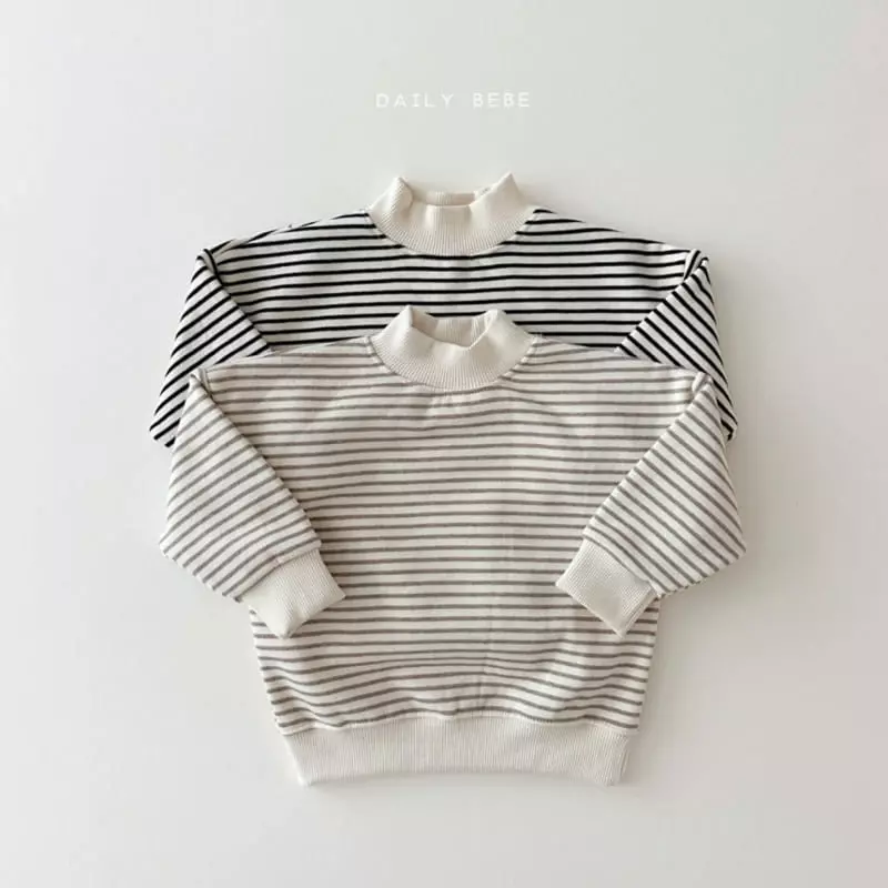 Daily Bebe - Korean Children Fashion - #kidsshorts - Half Turtleneck Stripes Sweatshirt