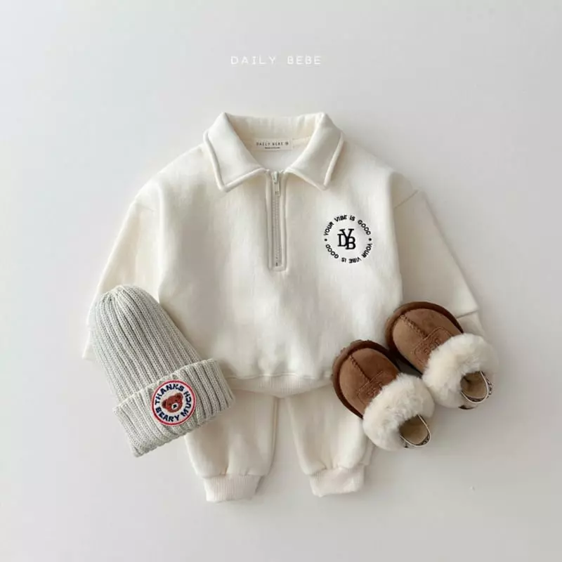 Daily Bebe - Korean Children Fashion - #kidsstore - Collar Half Zip-up Top Bottom Set