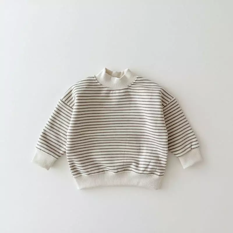 Daily Bebe - Korean Children Fashion - #kidsstore - Half Turtleneck Stripes Sweatshirt - 2