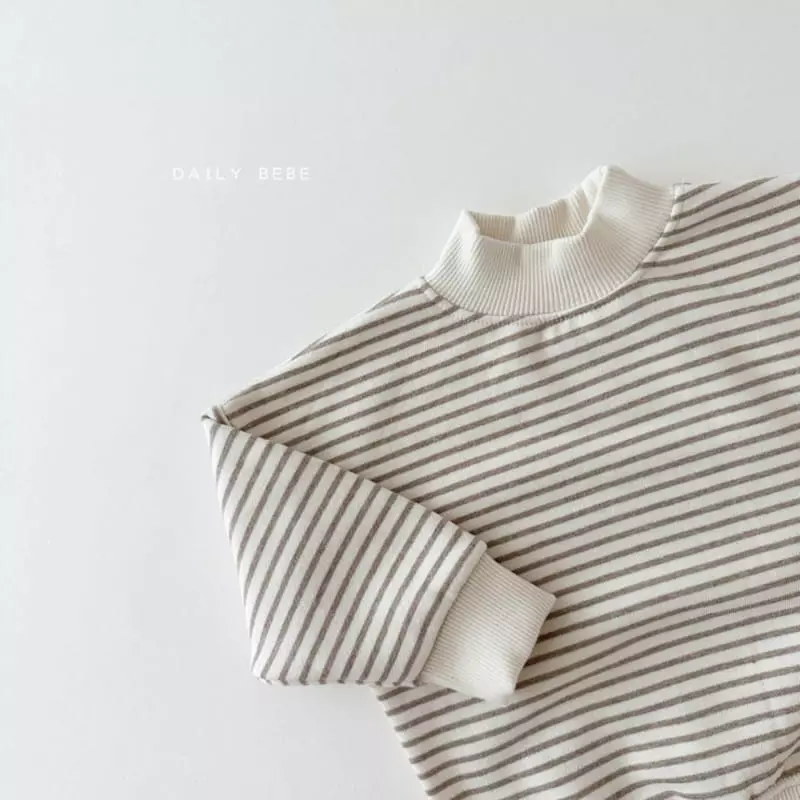 Daily Bebe - Korean Children Fashion - #kidzfashiontrend - Half Turtleneck Stripes Sweatshirt - 3