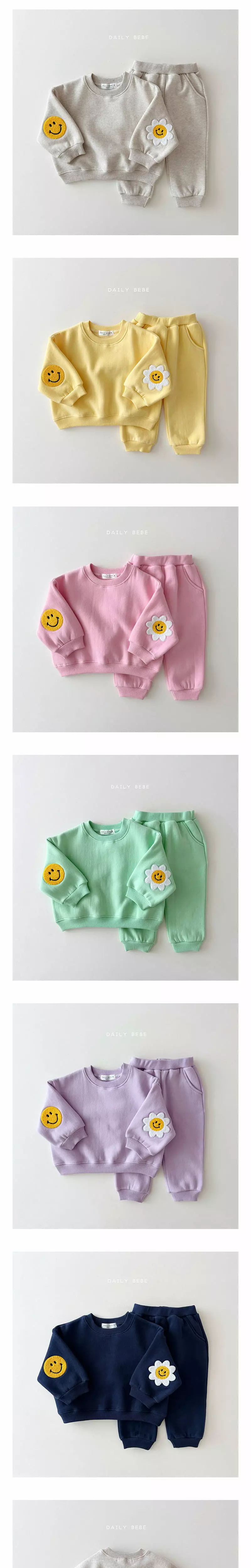 Daily Bebe - Korean Children Fashion - #kidzfashiontrend - Flower Smile Patch Top Bottom Set