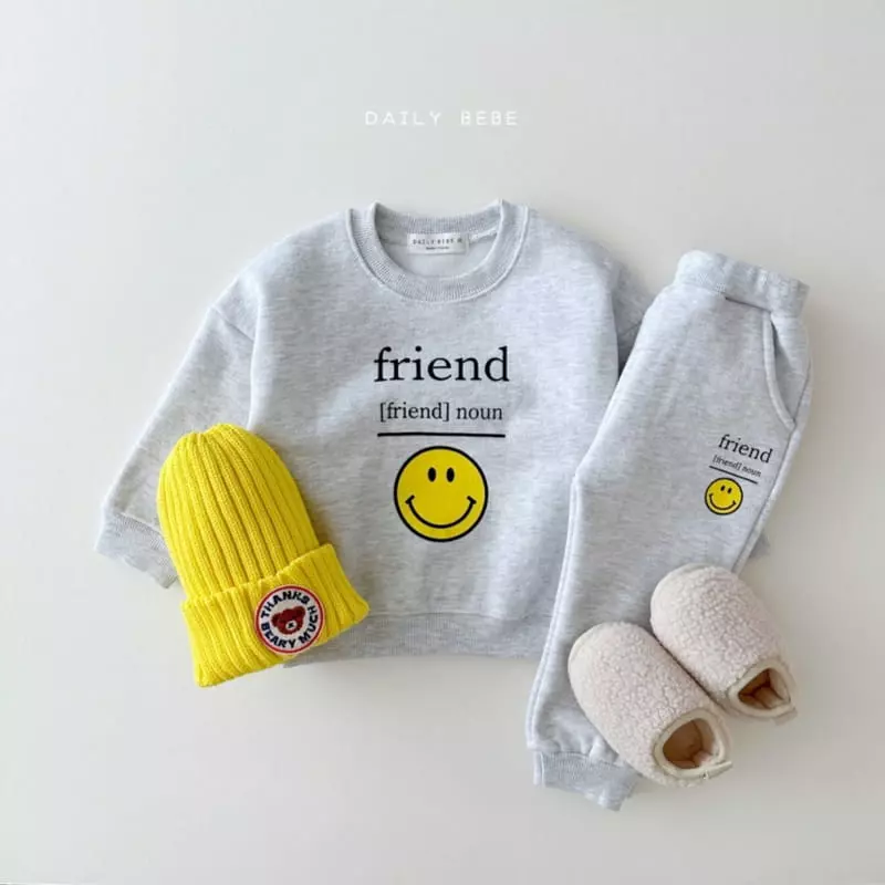 Daily Bebe - Korean Children Fashion - #littlefashionista - Smile Lettering Top Bottom Set - 2