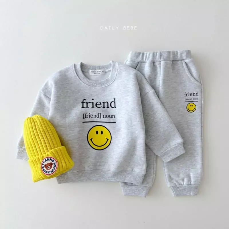 Daily Bebe - Korean Children Fashion - #magicofchildhood - Smile Lettering Top Bottom Set - 3