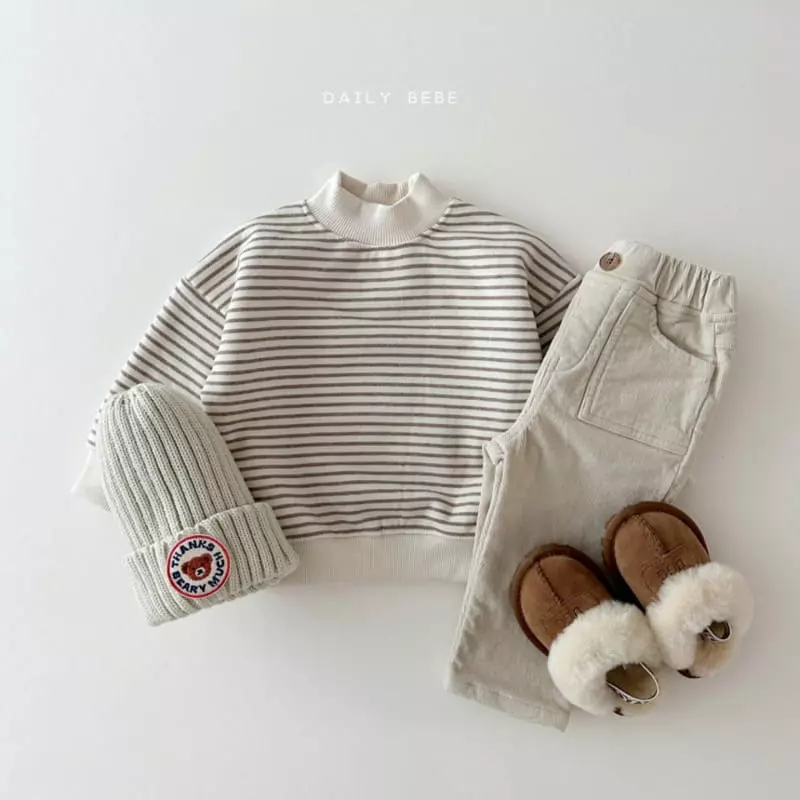 Daily Bebe - Korean Children Fashion - #magicofchildhood - Half Turtleneck Stripes Sweatshirt - 6