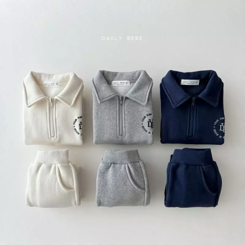 Daily Bebe - Korean Children Fashion - #minifashionista - Collar Half Zip-up Top Bottom Set - 6