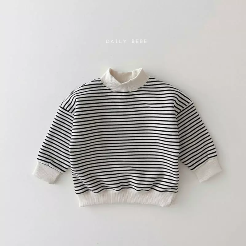 Daily Bebe - Korean Children Fashion - #prettylittlegirls - Half Turtleneck Stripes Sweatshirt - 8