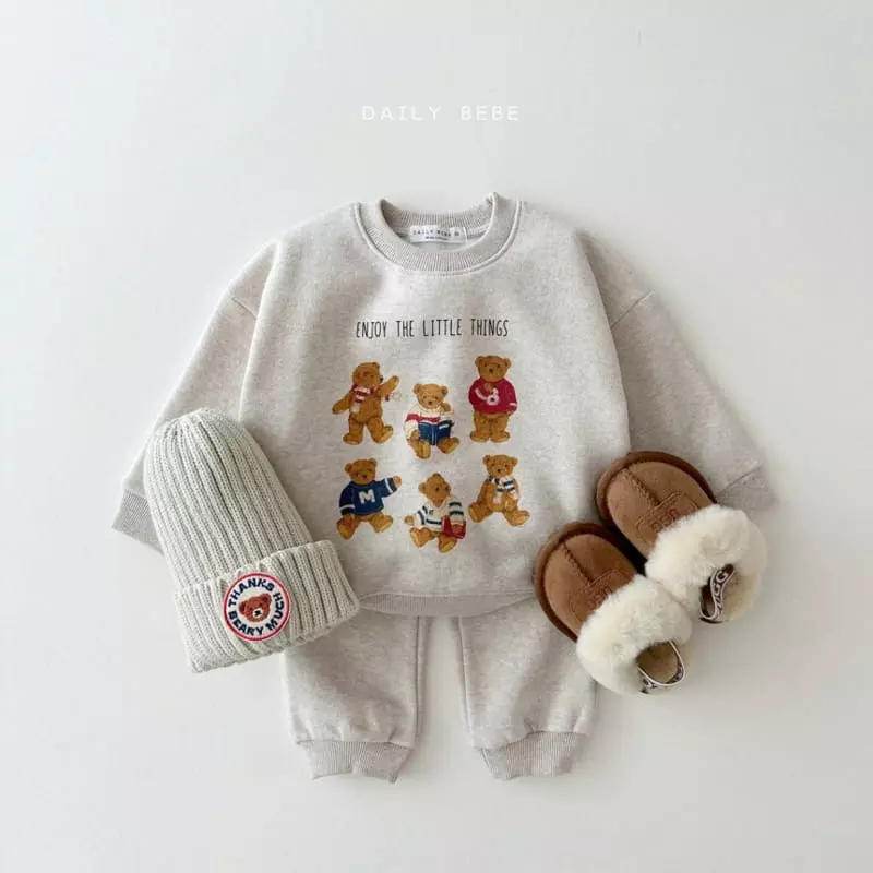 Daily Bebe - Korean Children Fashion - #stylishchildhood - Vintage Bear Top Bottom Set