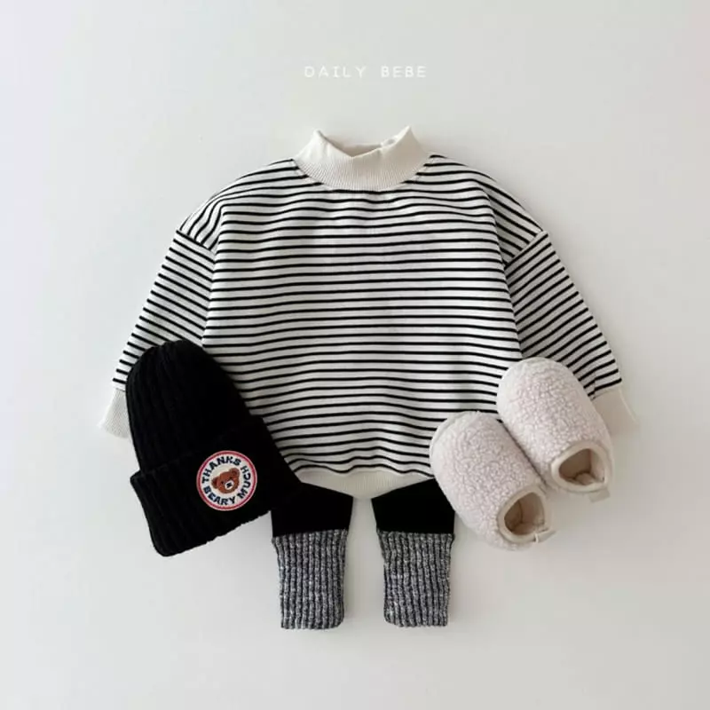 Daily Bebe - Korean Children Fashion - #stylishchildhood - Half Turtleneck Stripes Sweatshirt - 11