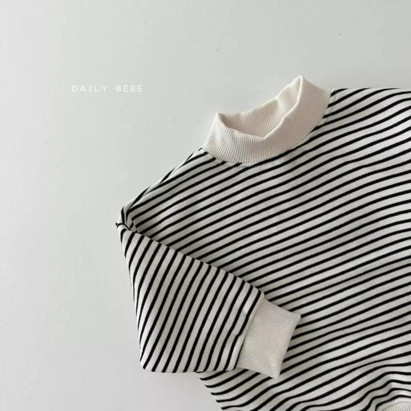 Daily Bebe - Korean Children Fashion - #todddlerfashion - Half Turtleneck Stripes Sweatshirt - 9
