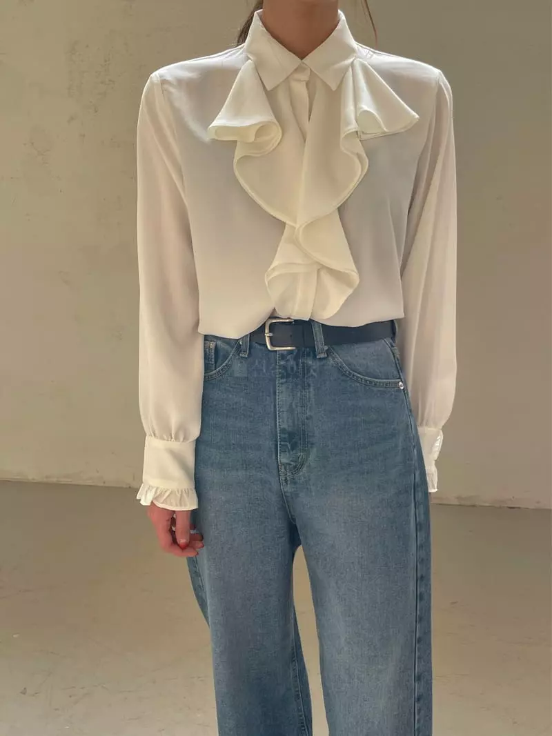 Dailyjud - Korean Women Fashion - #momslook - Neck Frill Blouse
