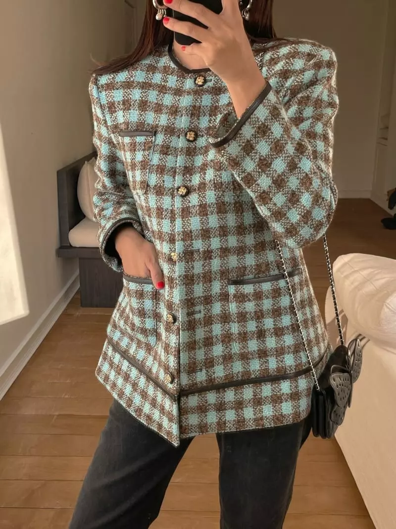 Dailyjud - Korean Women Fashion - #pursuepretty - Check Twid Set Jacket
