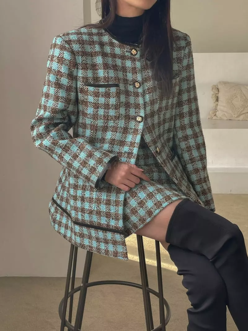 Dailyjud - Korean Women Fashion - #restrostyle - Check Twid Set Skirt - 4
