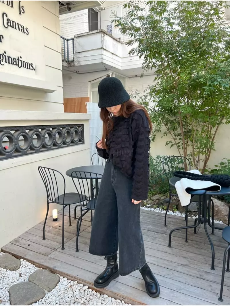 Dayday - Korean Women Fashion - #momslook - Wide Black Jeans - 5