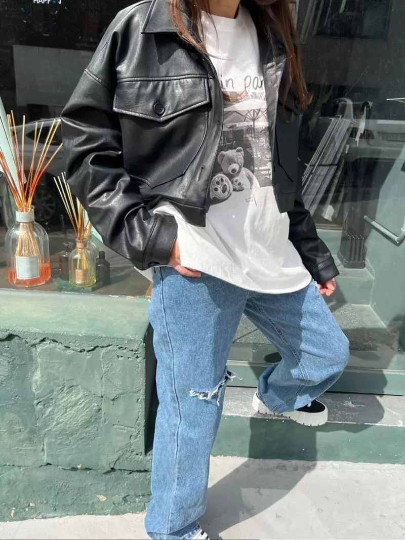 Dayday - Korean Women Fashion - #vintageinspired - Leather Jacket - 5