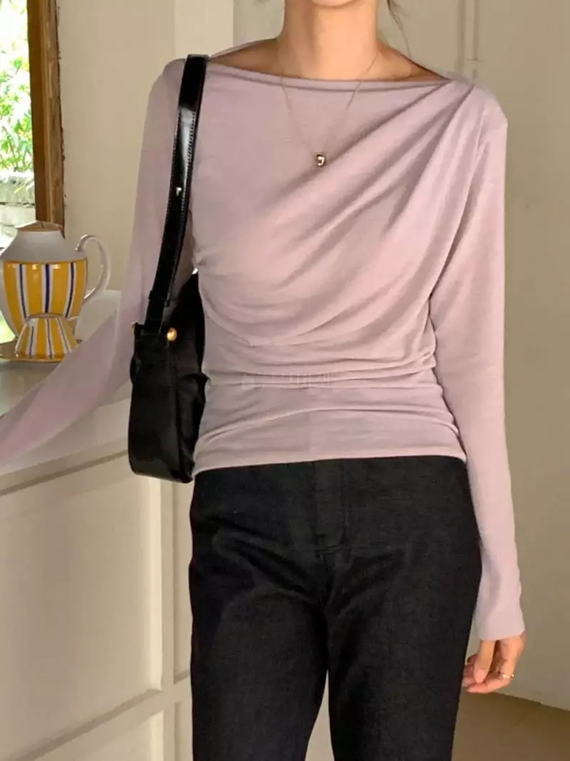 Denali - Korean Women Fashion - #momslook - Off Shirring Tee - 2