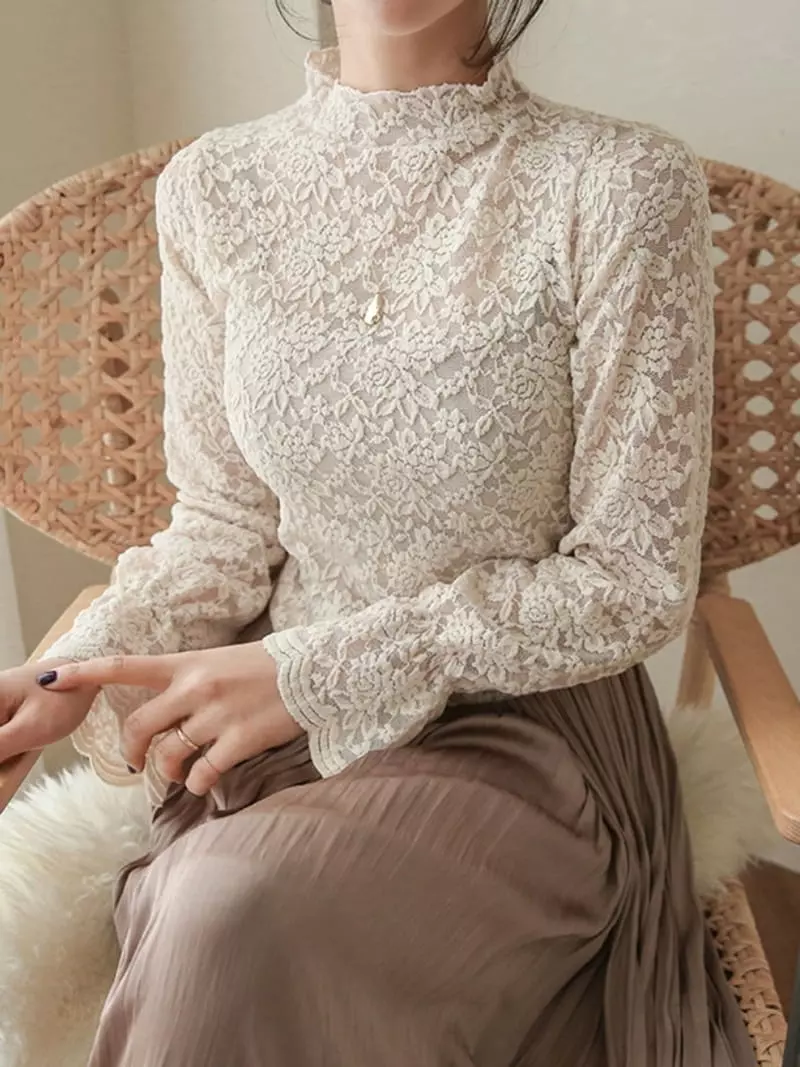 Denali - Korean Women Fashion - #romanticstyle - Rose Lace Tee - 2