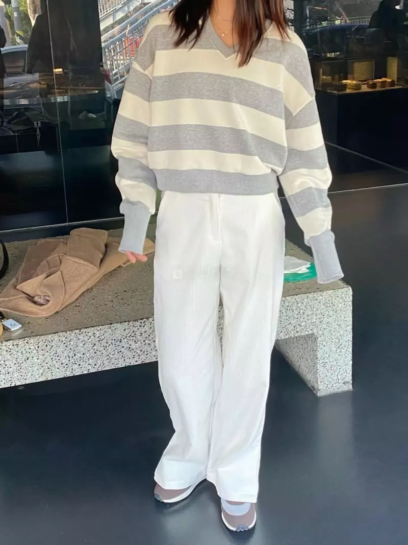 Duplo - Korean Women Fashion - #momslook - Stripes Sweatshirt - 2