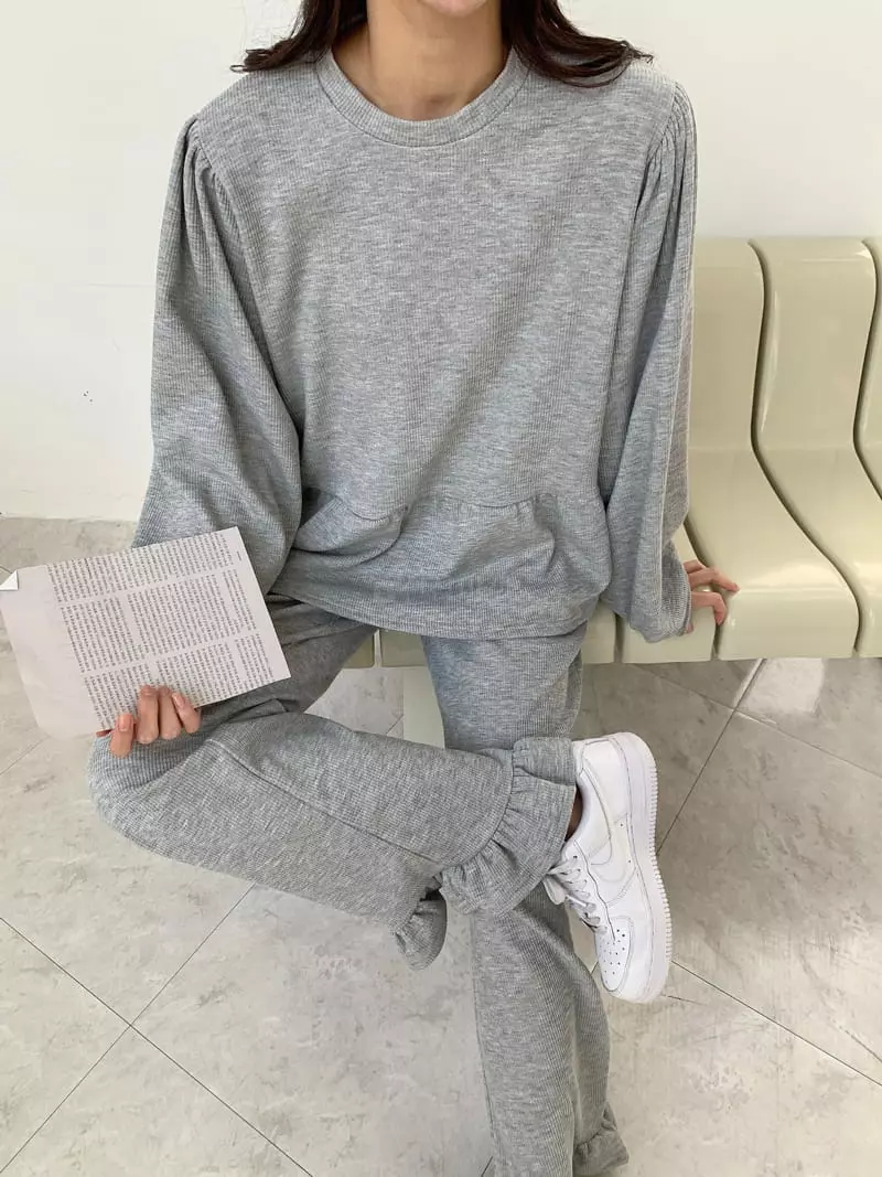 Fabric Seoul - Korean Women Fashion - #romanticstyle - Frill Fleece Top Bottom Set - 5