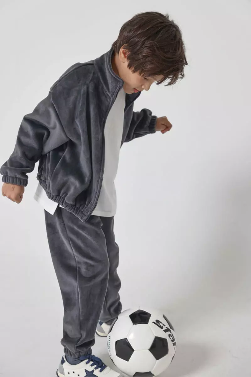 Fashion King - Korean Children Fashion - #discoveringself - Turtleneck Bear Zip-up Veloure Top Bottom Set - 7