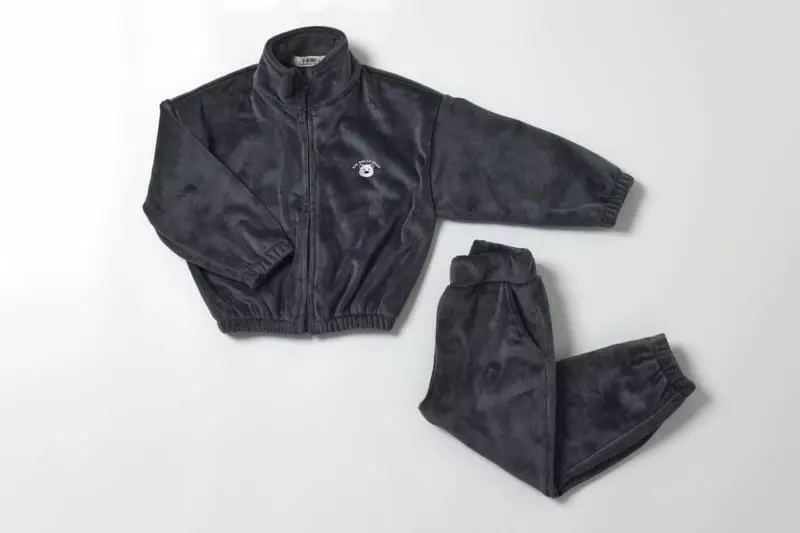 Fashion King - Korean Children Fashion - #kidsshorts - Turtleneck Bear Zip-up Veloure Top Bottom Set - 9