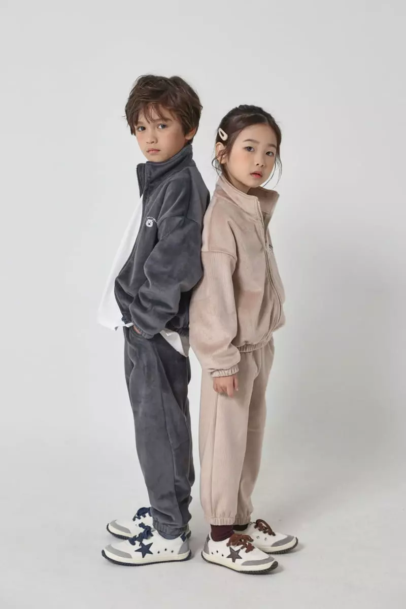 Fashion King - Korean Children Fashion - #todddlerfashion - Turtleneck Bear Zip-up Veloure Top Bottom Set