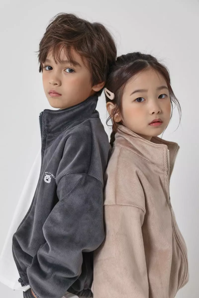 Fashion King - Korean Children Fashion - #toddlerclothing - Turtleneck Bear Zip-up Veloure Top Bottom Set - 2