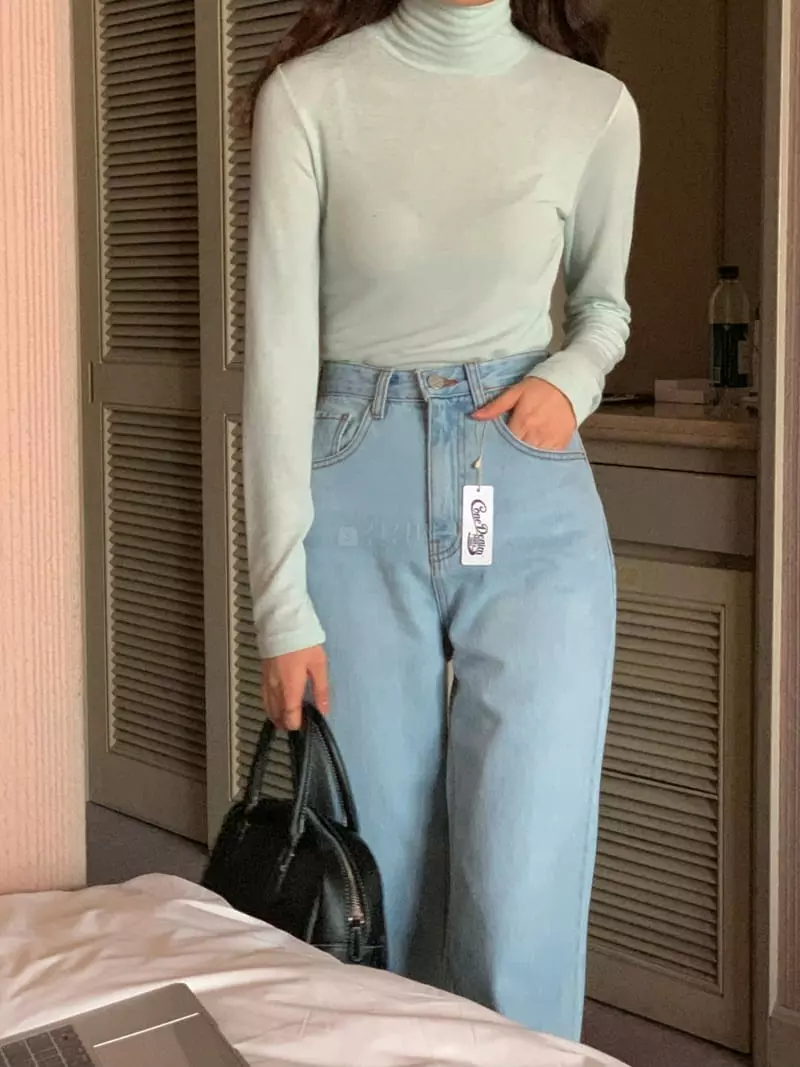 February - Korean Women Fashion - #momslook - Color Turtleneck Tee