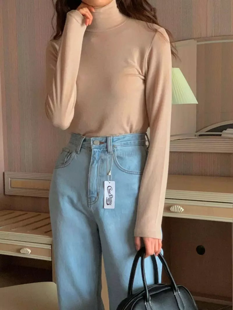 February - Korean Women Fashion - #momslook - Color Turtleneck Tee - 3