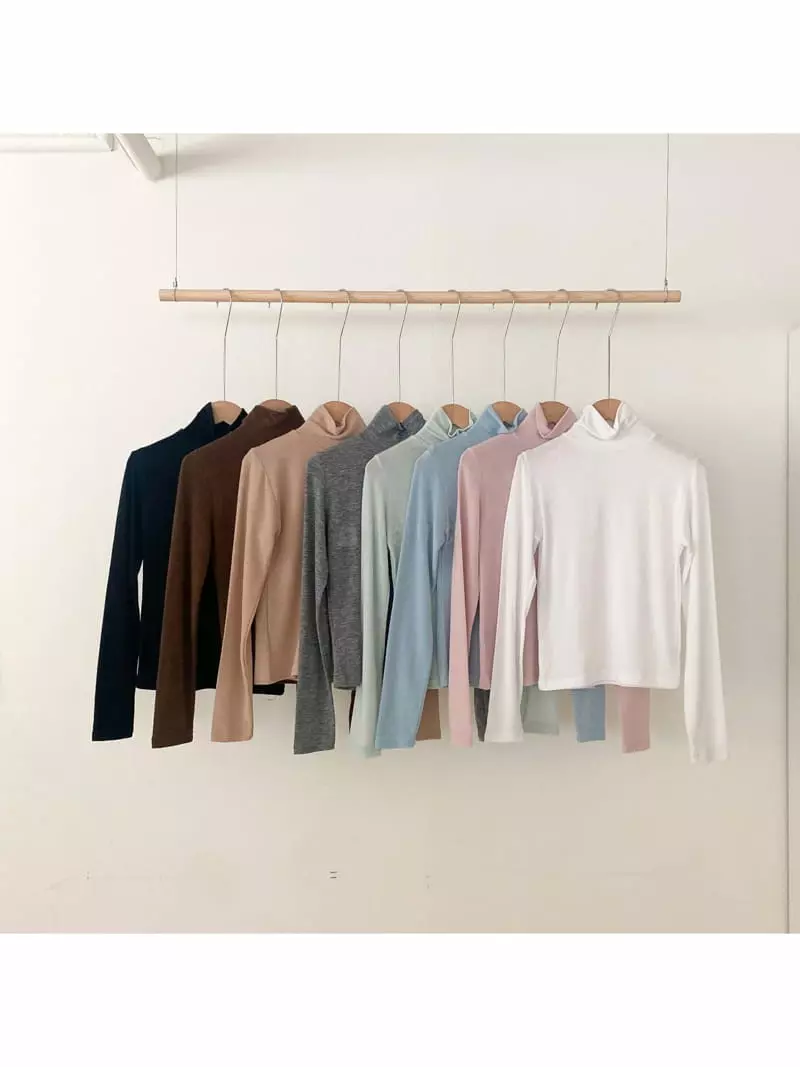 February - Korean Women Fashion - #momslook - Color Turtleneck Tee - 8