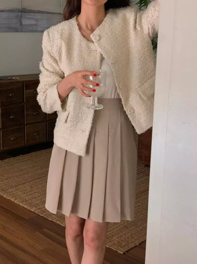 February - Korean Women Fashion - #restrostyle - Volume Twid Jacket - 6