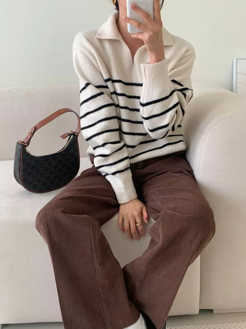 Ff - Korean Women Fashion - #momslook - Awesome Stripes Kint Tee - 2