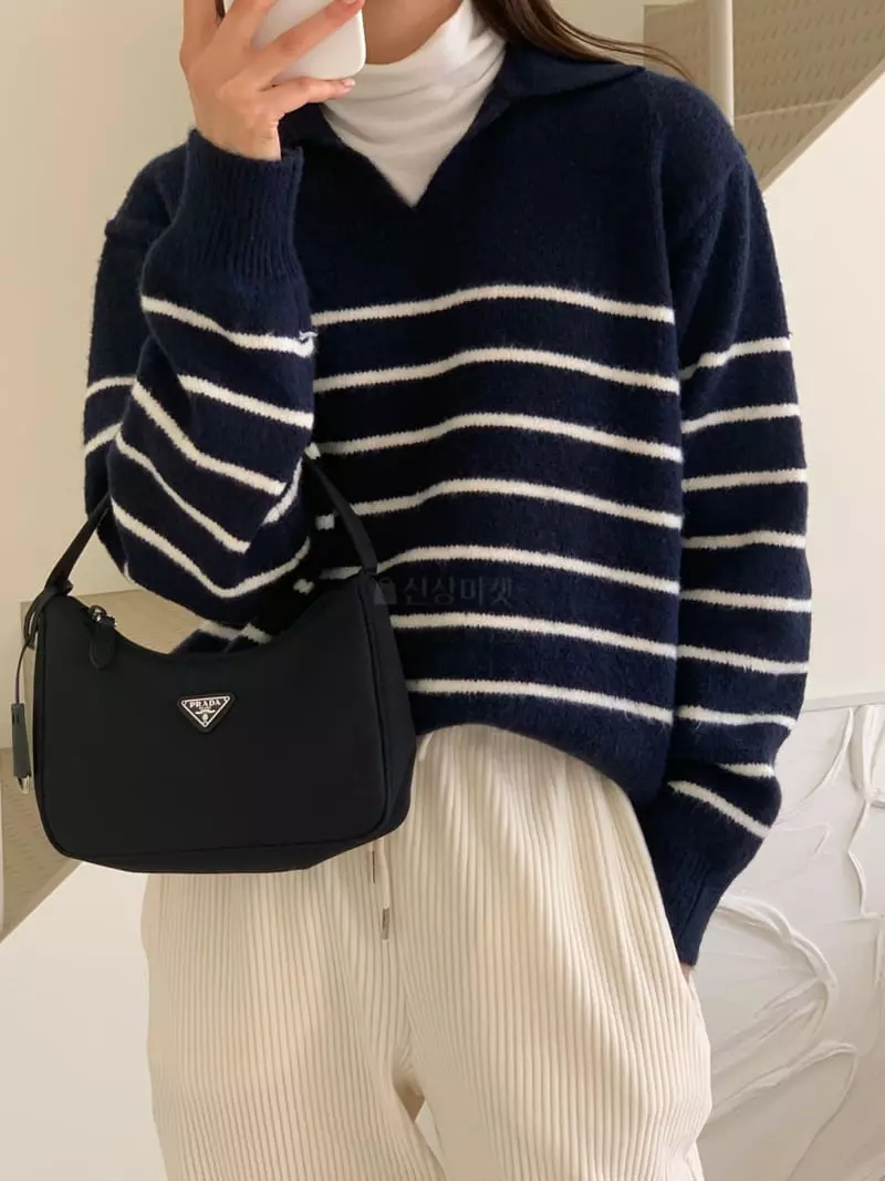 Ff - Korean Women Fashion - #womensfashion - Awesome Stripes Kint Tee - 4