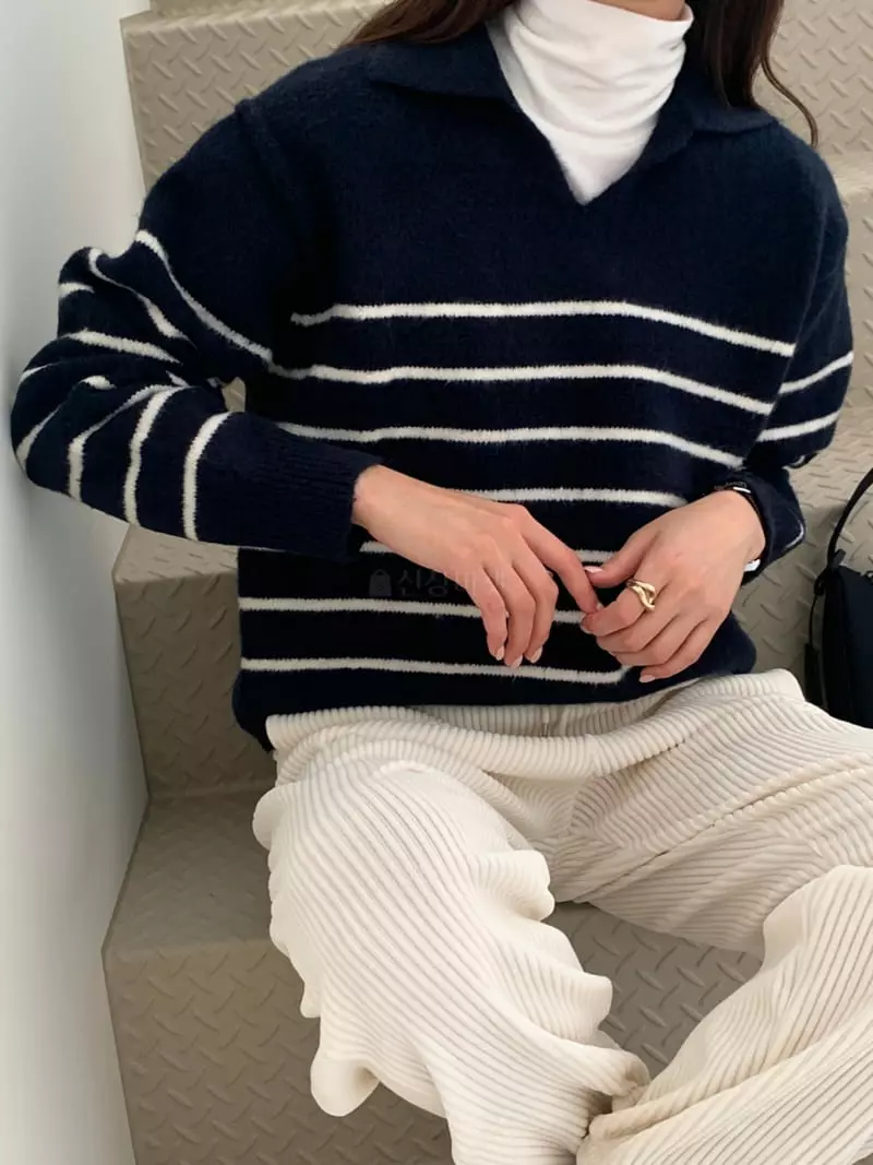 Ff - Korean Women Fashion - #momslook - Awesome Stripes Kint Tee - 6