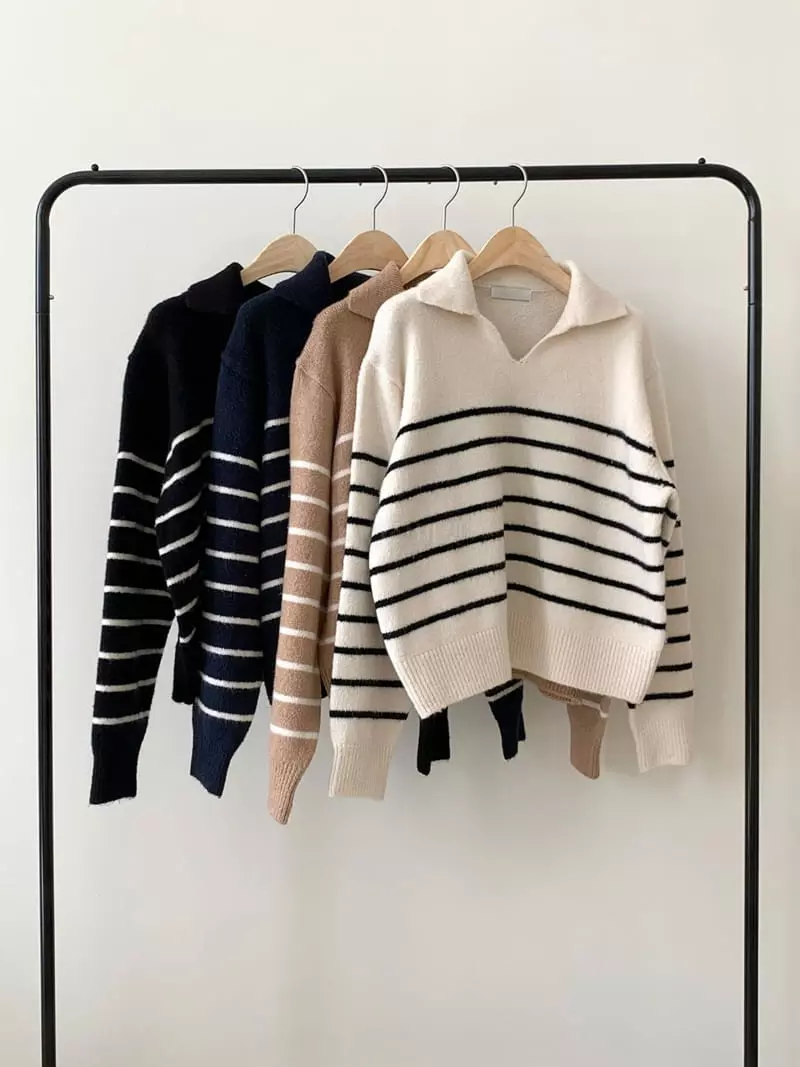 Ff - Korean Women Fashion - #momslook - Awesome Stripes Kint Tee - 8