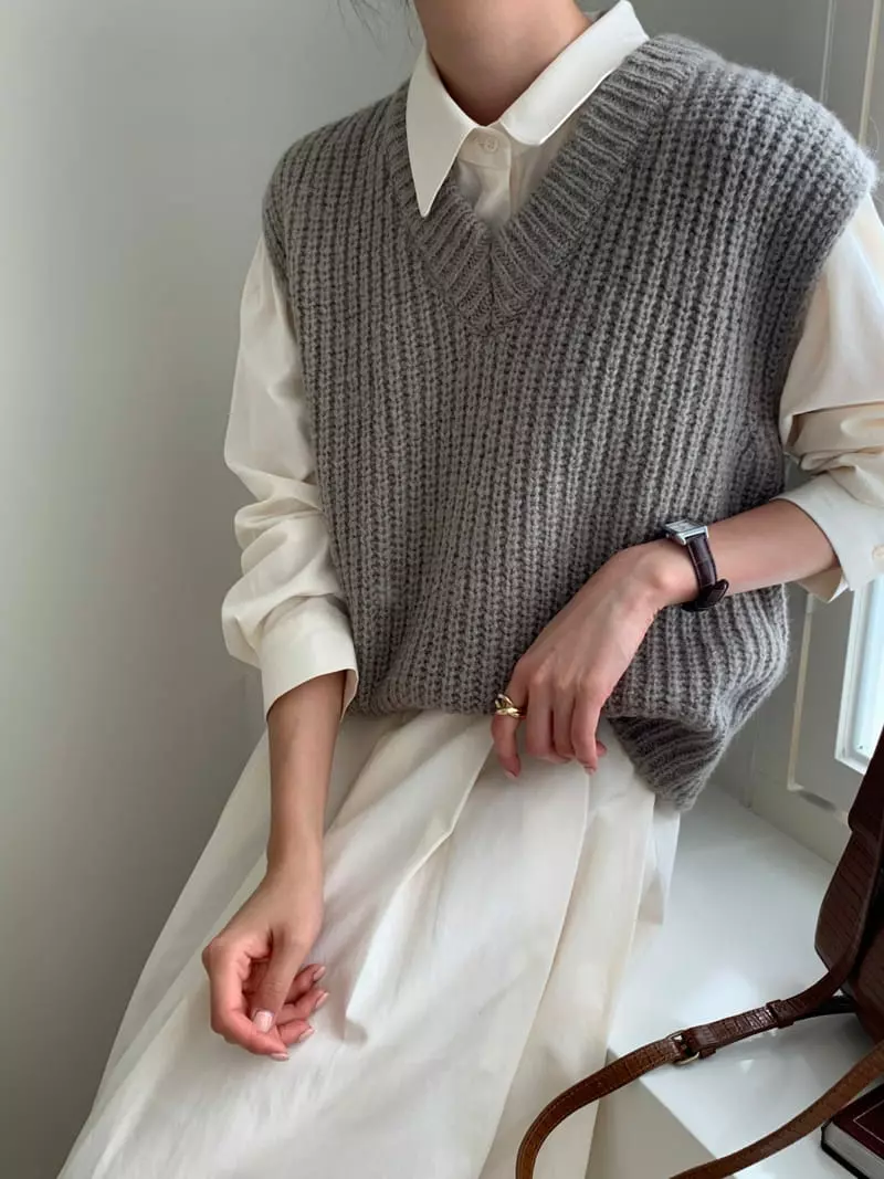 Ff - Korean Women Fashion - #momslook - Alpaca Vest Knit Tee - 2