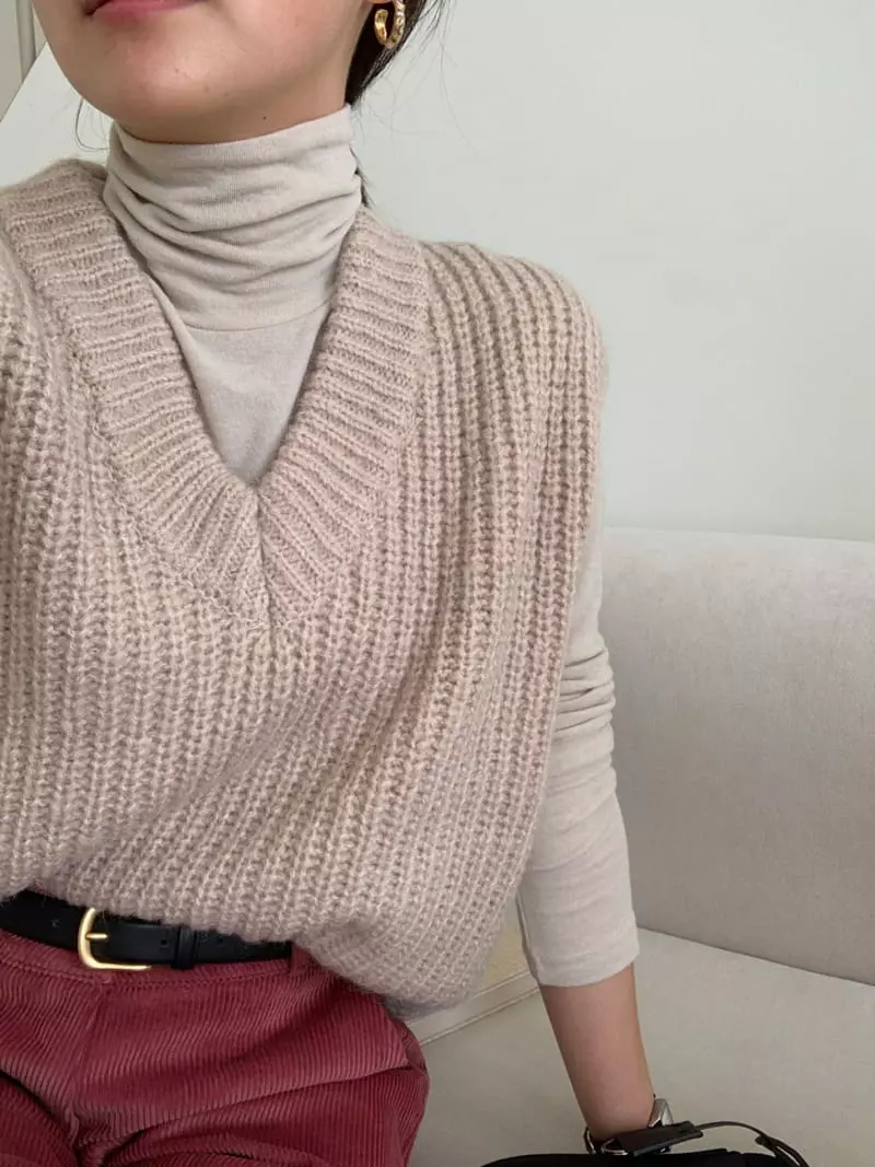 Ff - Korean Women Fashion - #momslook - Alpaca Vest Knit Tee - 6