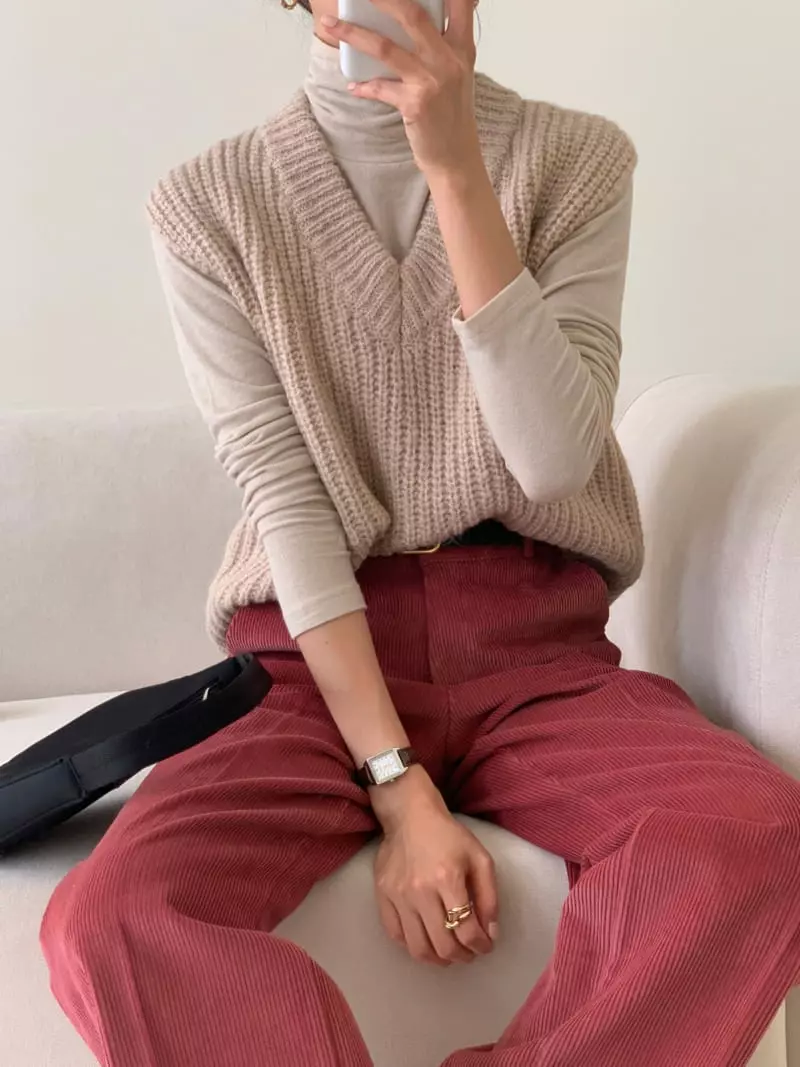 Ff - Korean Women Fashion - #momslook - Alpaca Vest Knit Tee - 8