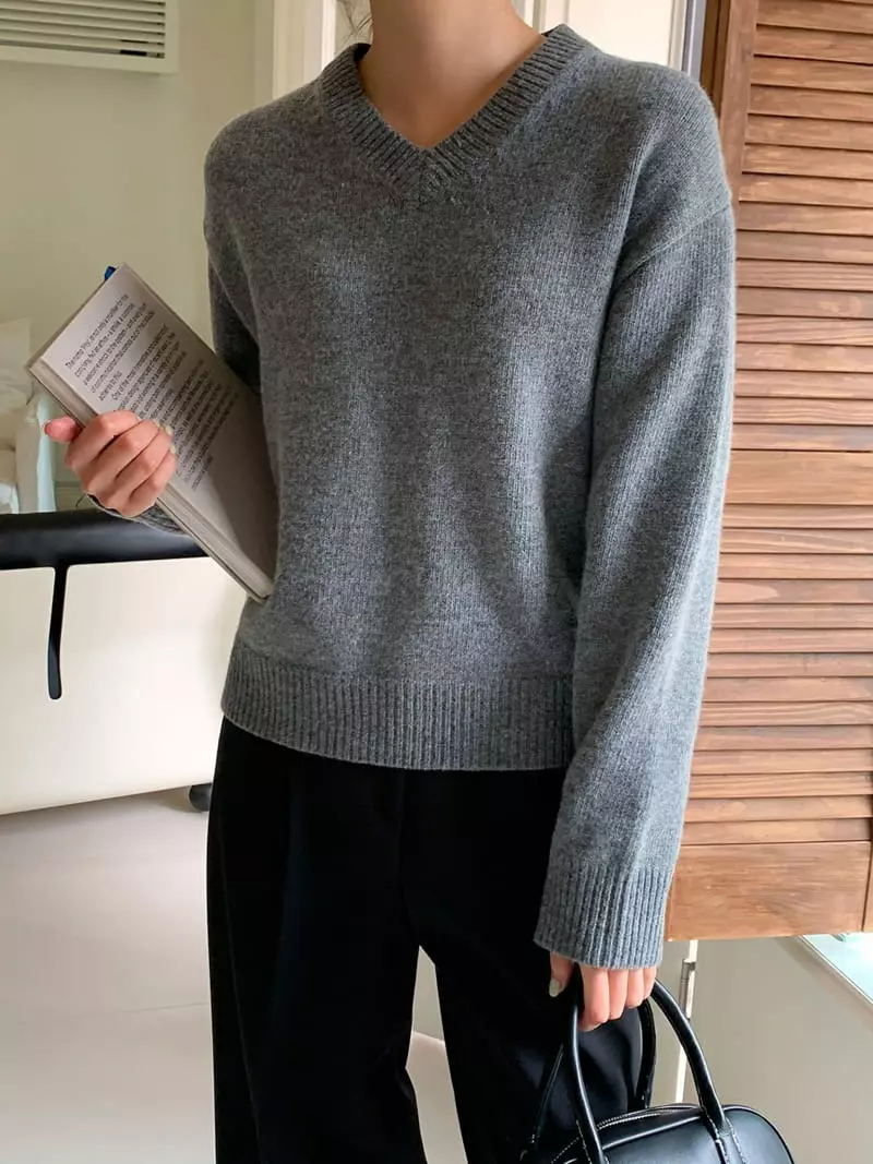 Ff - Korean Women Fashion - #womensfashion - Still v Neck Knit Tee - 4