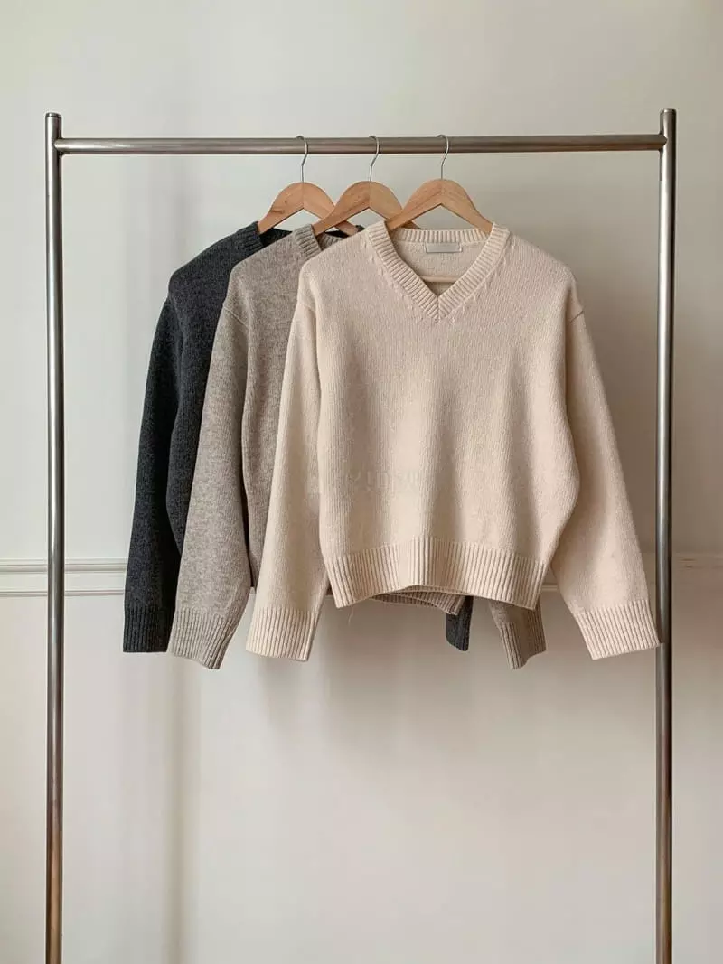 Ff - Korean Women Fashion - #momslook - Still v Neck Knit Tee - 6