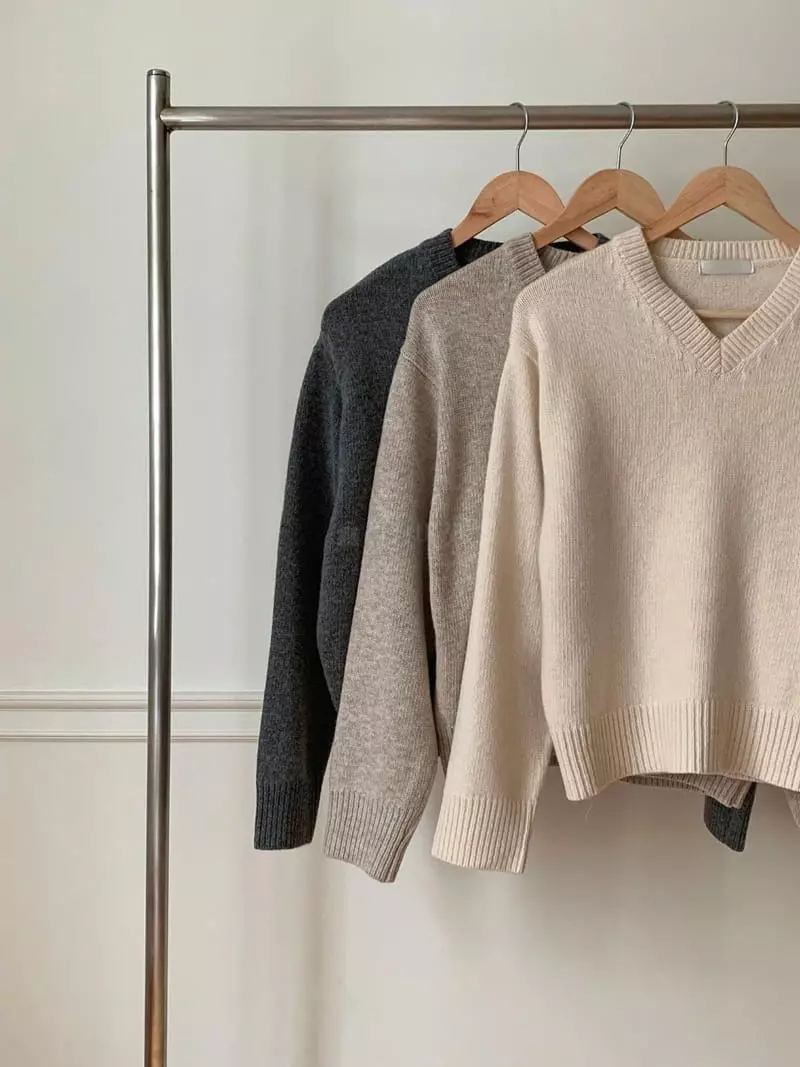 Ff - Korean Women Fashion - #momslook - Still v Neck Knit Tee - 8