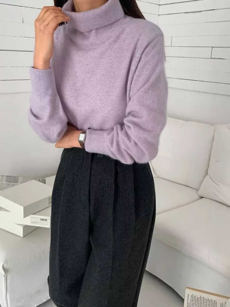 Ff - Korean Women Fashion - #momslook - Racoon Turtleneck Knit Tee - 3