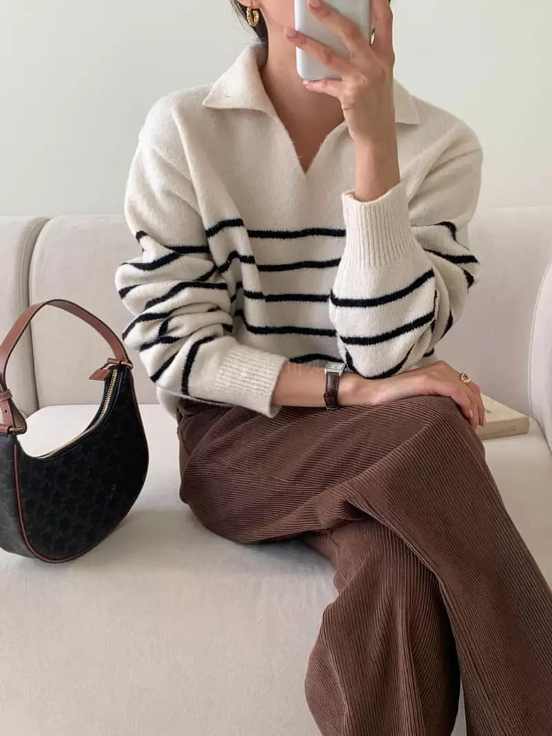 Ff - Korean Women Fashion - #womensfashion - Awesome Stripes Kint Tee - 3