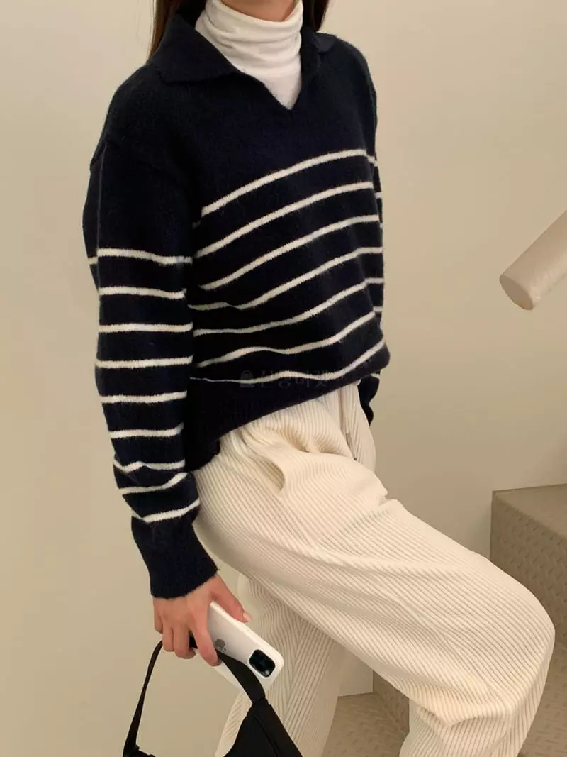 Ff - Korean Women Fashion - #womensfashion - Awesome Stripes Kint Tee - 5