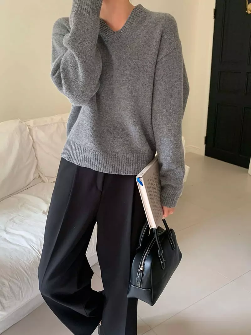 Ff - Korean Women Fashion - #womensfashion - Still v Neck Knit Tee - 5