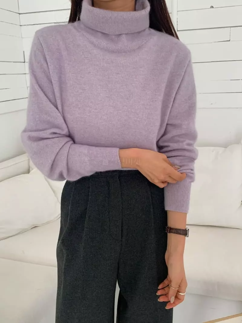 Ff - Korean Women Fashion - #momslook - Racoon Turtleneck Knit Tee - 4